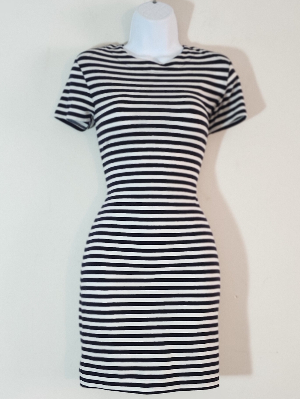 French Connection Short-Sleeved, Striped Crew Neck Bodycon T-shirt Dress, Size:6